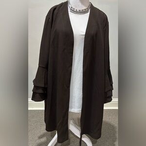 Skinky Brand brown double ruffle sleeve jacket open front sz 2X